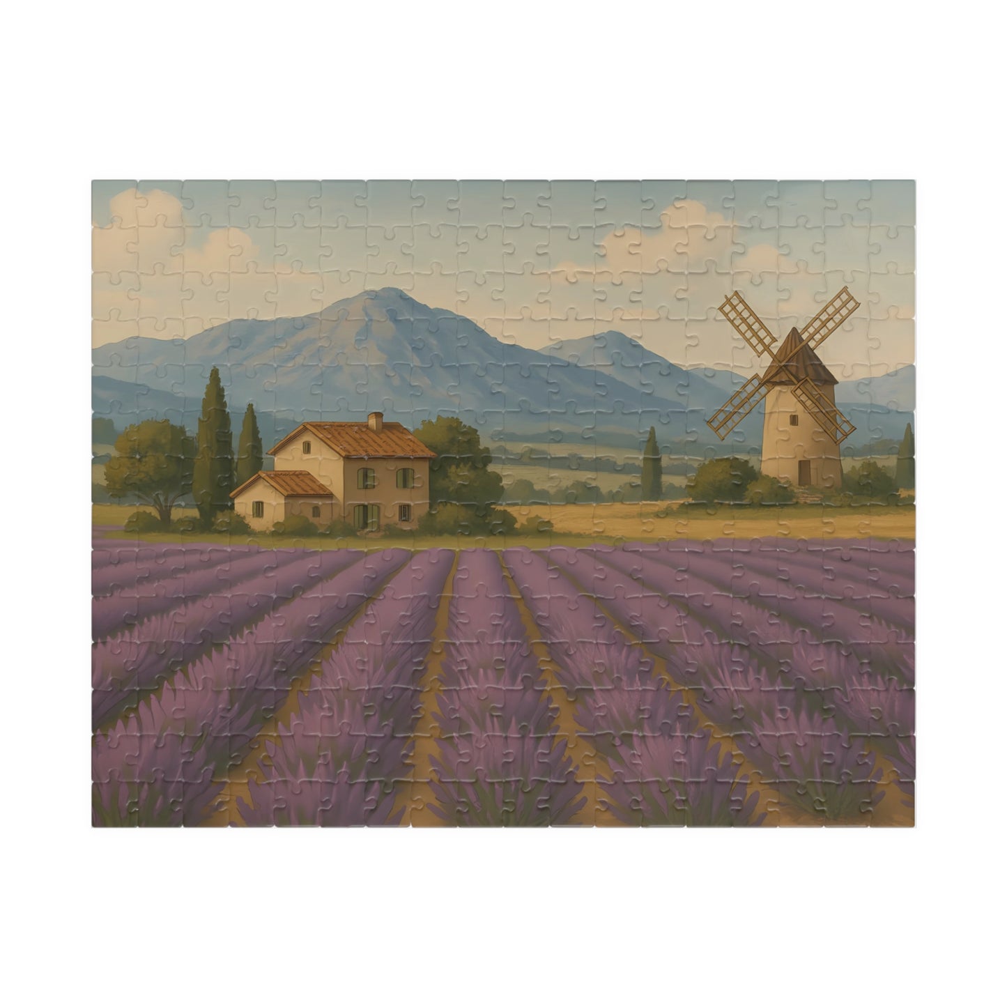 Lavender Fields & Windmill Jigsaw Puzzle – Countryside Farmhouse Scene