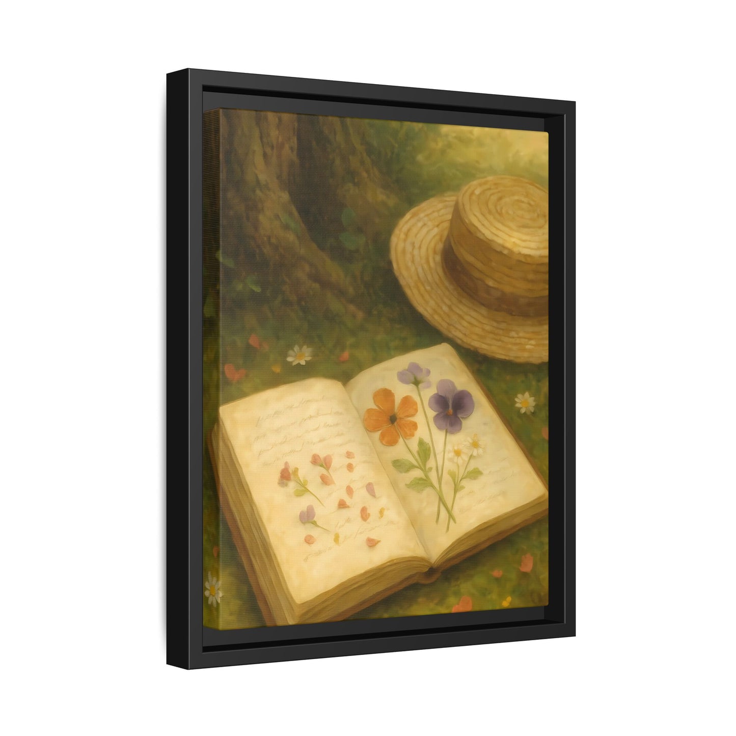 Pressed Flowers in the Shade – Framed Matte Canvas Nature Scene