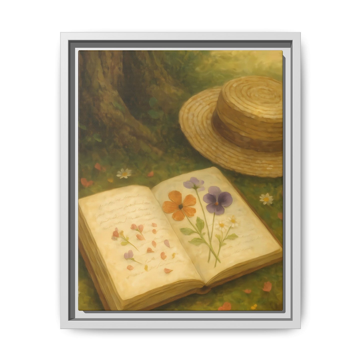 Pressed Flowers in the Shade – Framed Matte Canvas Nature Scene