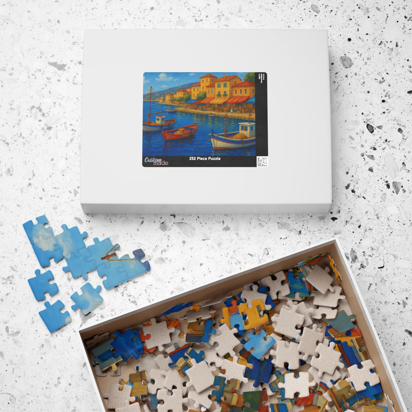 Mediterranean Harbor Jigsaw Puzzle – Colorful Coastal Village with Fishing Boats