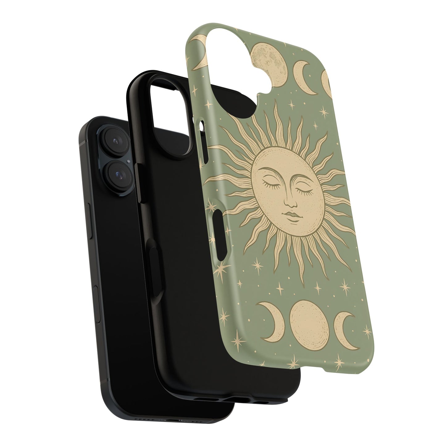 Boho Sun and Moon Phone Case – Protective Aesthetic Case with Wireless Charging Compatibility