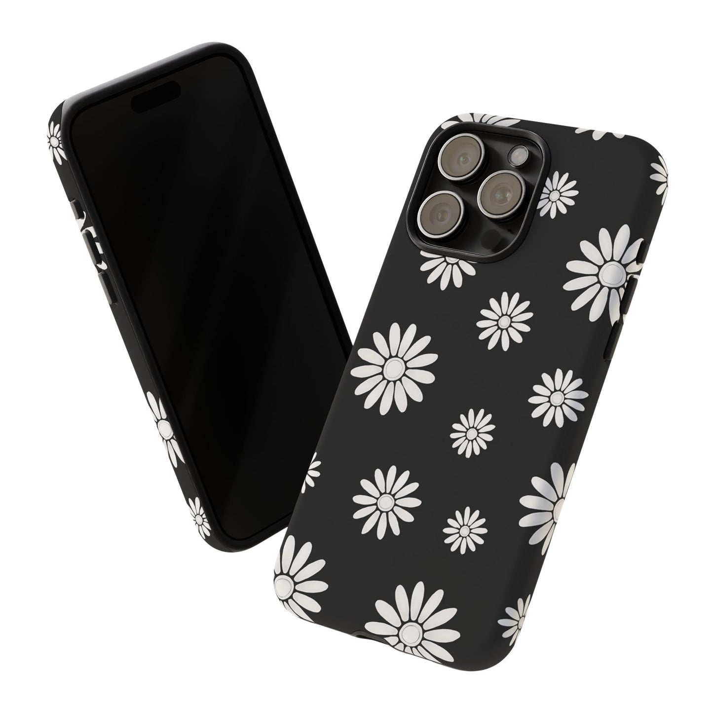 Retro Black & White Daisy Phone Case – Bold Floral Pattern with 3D Wrap Design