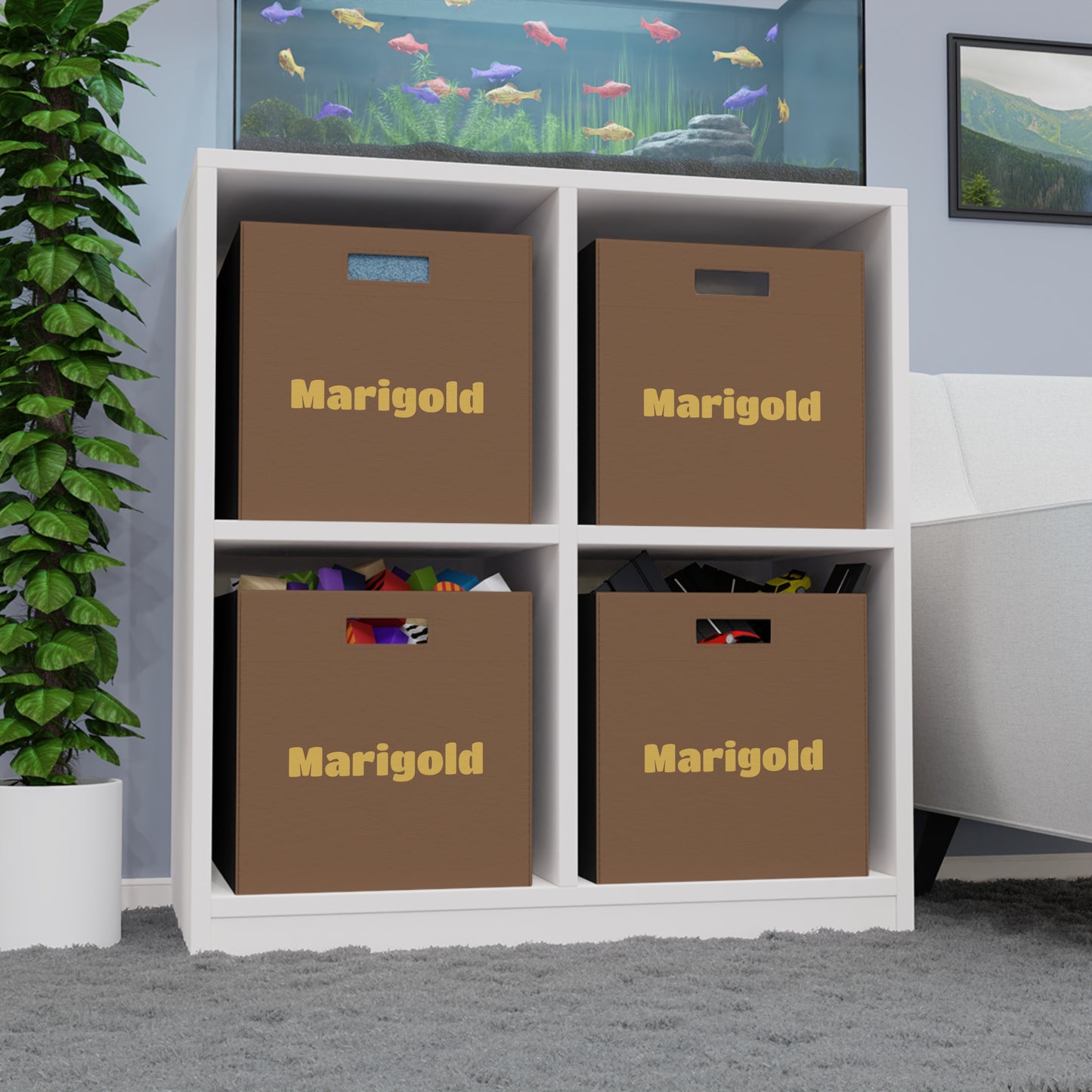 Personalizable Marigold Felt Storage Box – Foldable Fabric Bin with Carry Handles