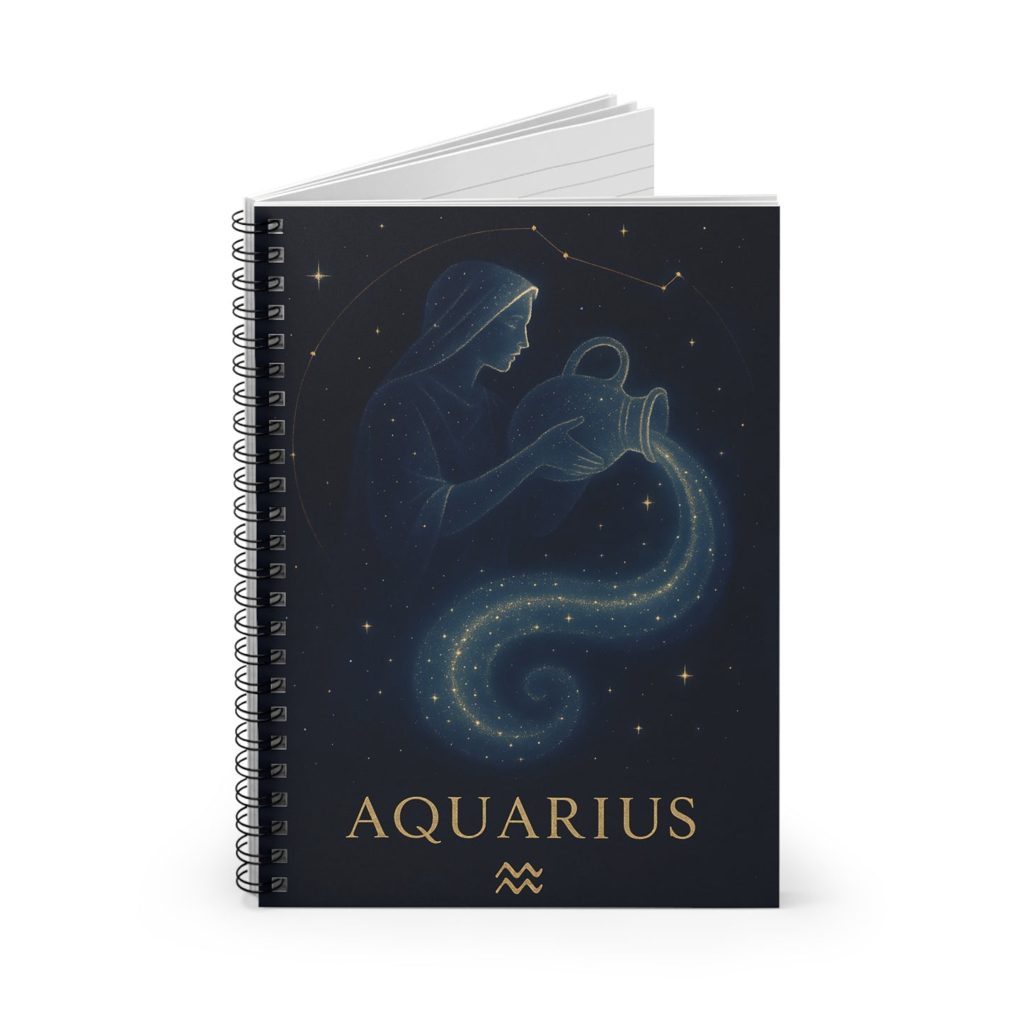 Aquarius Zodiac Galaxy Spiral Notebook – Celestial Astrology Writing Journal (6" x 8", 118 Pages)