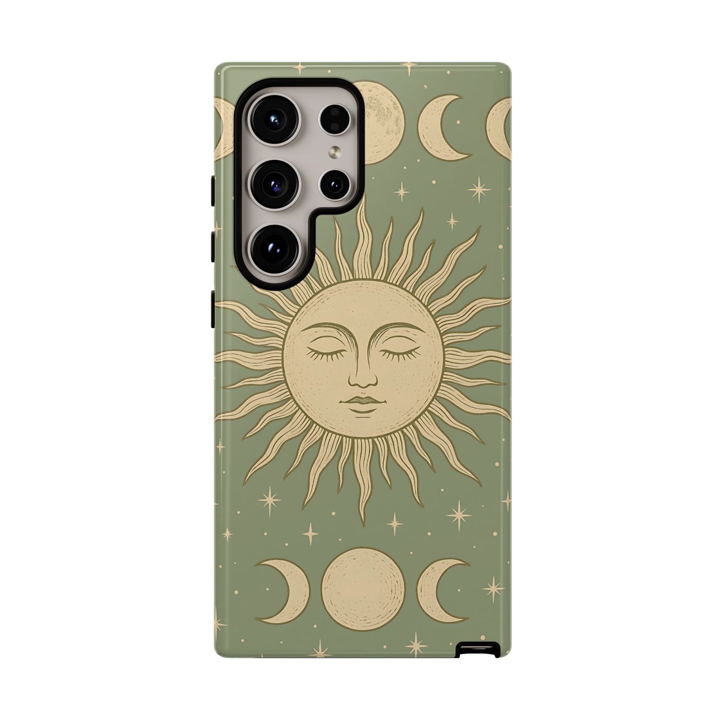 Boho Sun and Moon Phone Case – Protective Aesthetic Case with Wireless Charging Compatibility