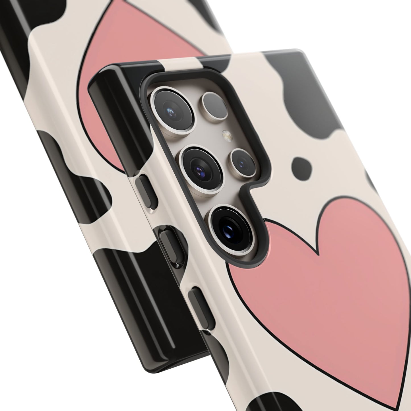 Cow Print Phone Case with Pink Heart – Bold & Cute Protective Cover