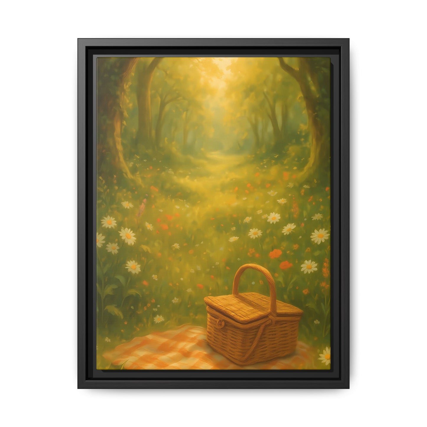 Golden Meadow Picnic Path – Framed Matte Canvas Wall Art