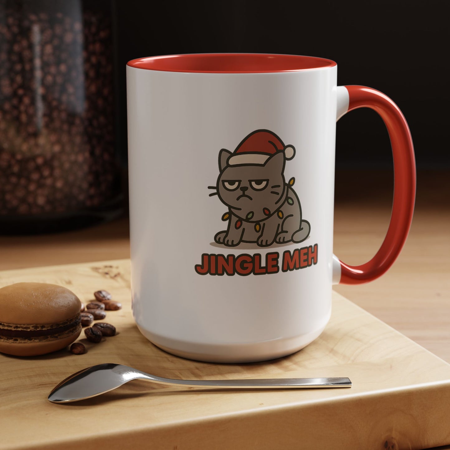 Funny “Jingle Meh” Christmas Cat Mug – Grumpy Holiday Coffee Cup, 11oz & 15oz Ceramic