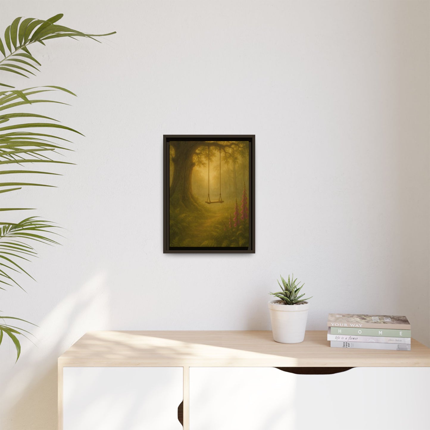 Golden Forest Swing – Framed Matte Canvas Woodland Wall Art