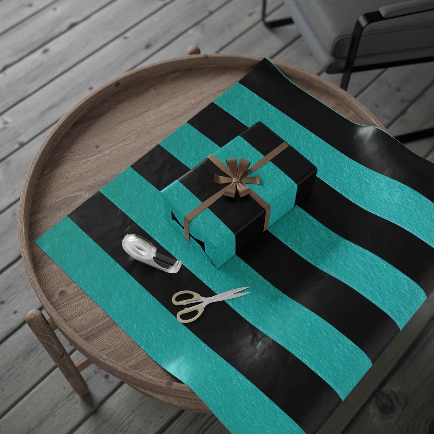 Black and Teal Striped Luxury Wrapping Paper – Glossy or Matte Finish, Durable 90gsm