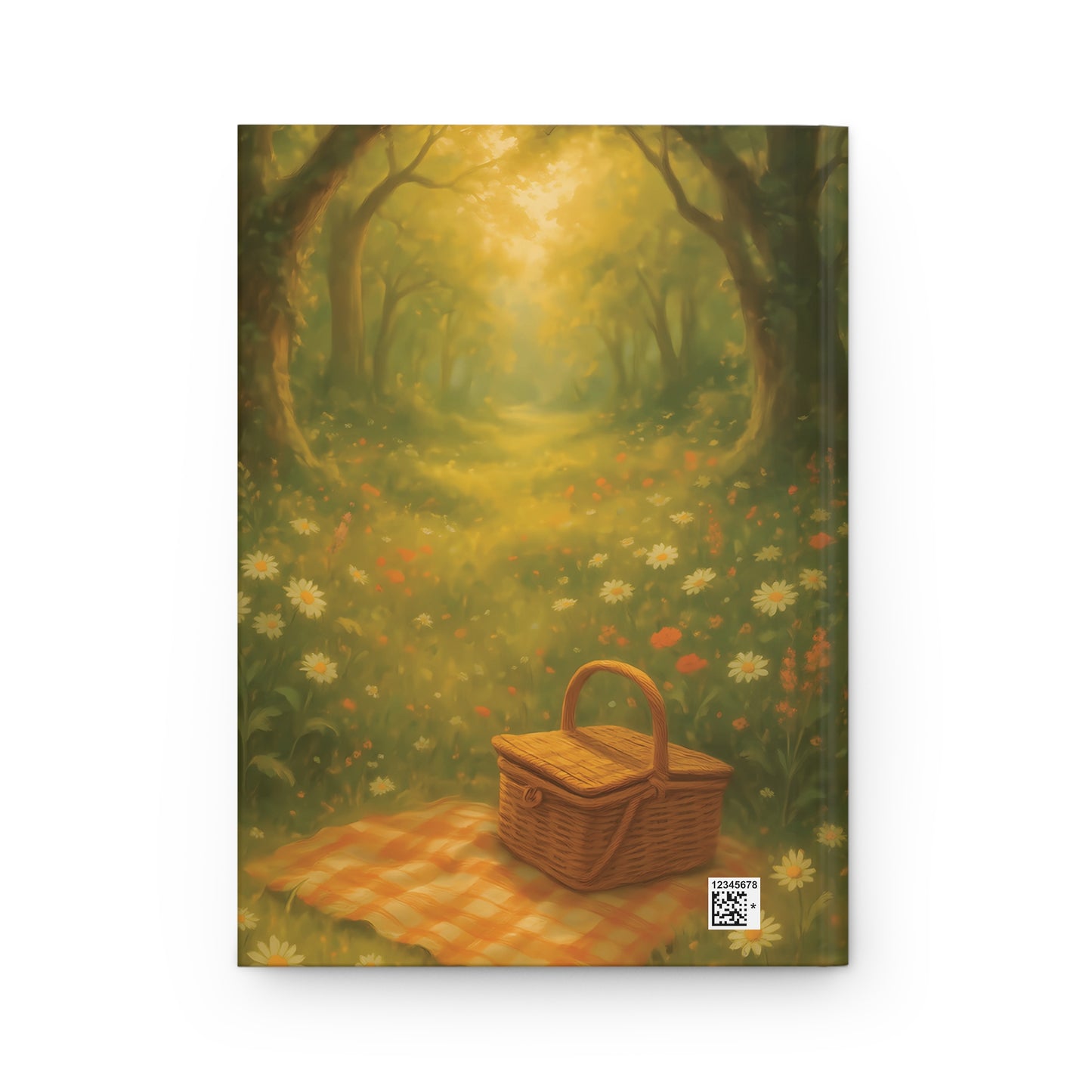 Golden Picnic Path Hardcover Journal – Whimsical Forest & Basket-Inspired Notebook