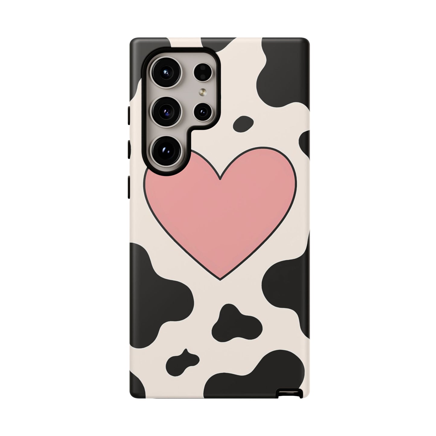 Cow Print Phone Case with Pink Heart – Bold & Cute Protective Cover