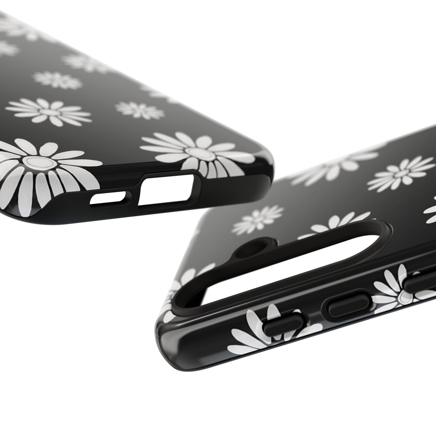 Retro Black & White Daisy Phone Case – Bold Floral Pattern with 3D Wrap Design