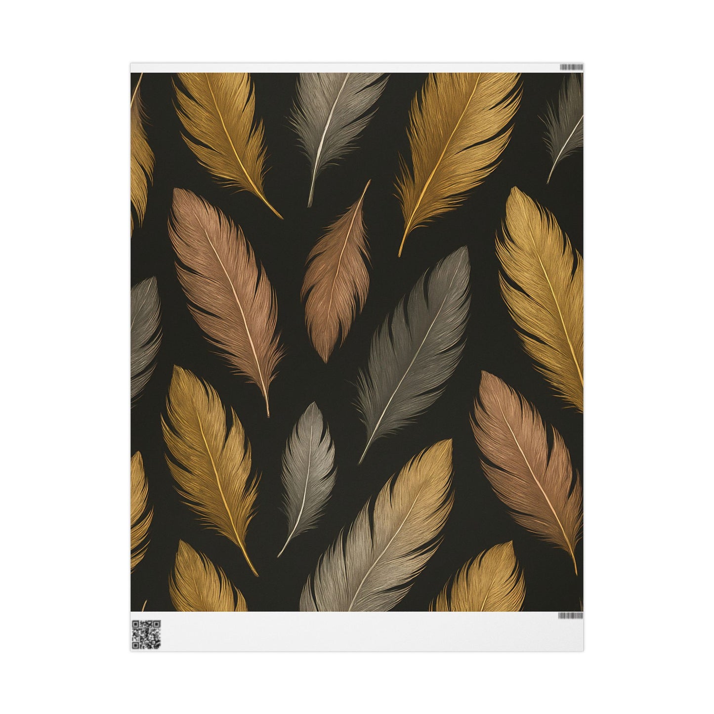 Luxury Feather Print Wrapping Paper – Metallic Gold, Bronze & Silver Design