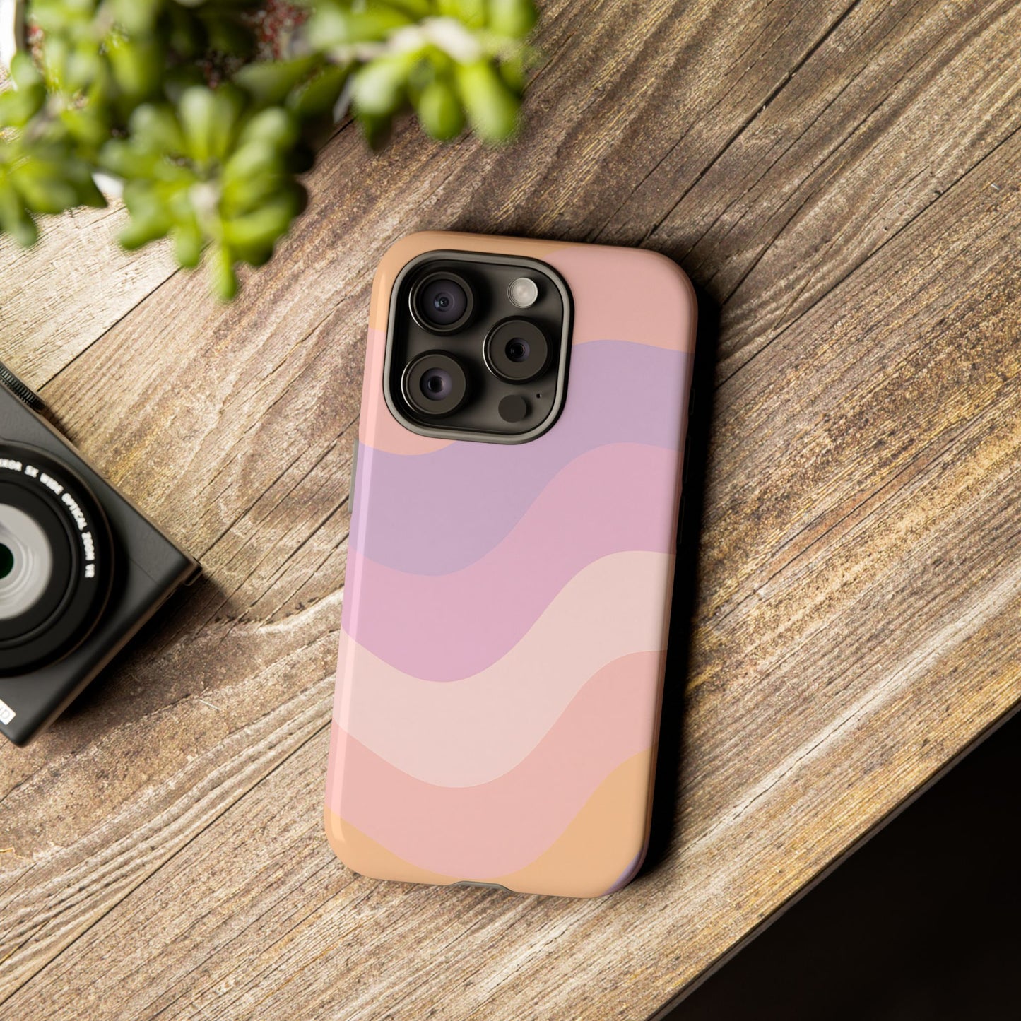 Retro Sunset Wave Phone Case – Groovy Pastel Abstract Design