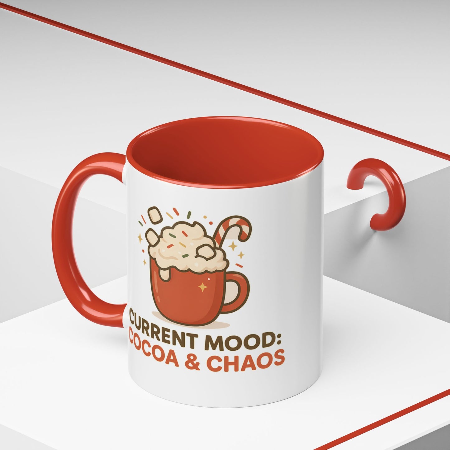 Current Mood: Cocoa & Chaos Holiday Mug – Festive Hot Cocoa Coffee Cup, 11oz & 15oz Ceramic
