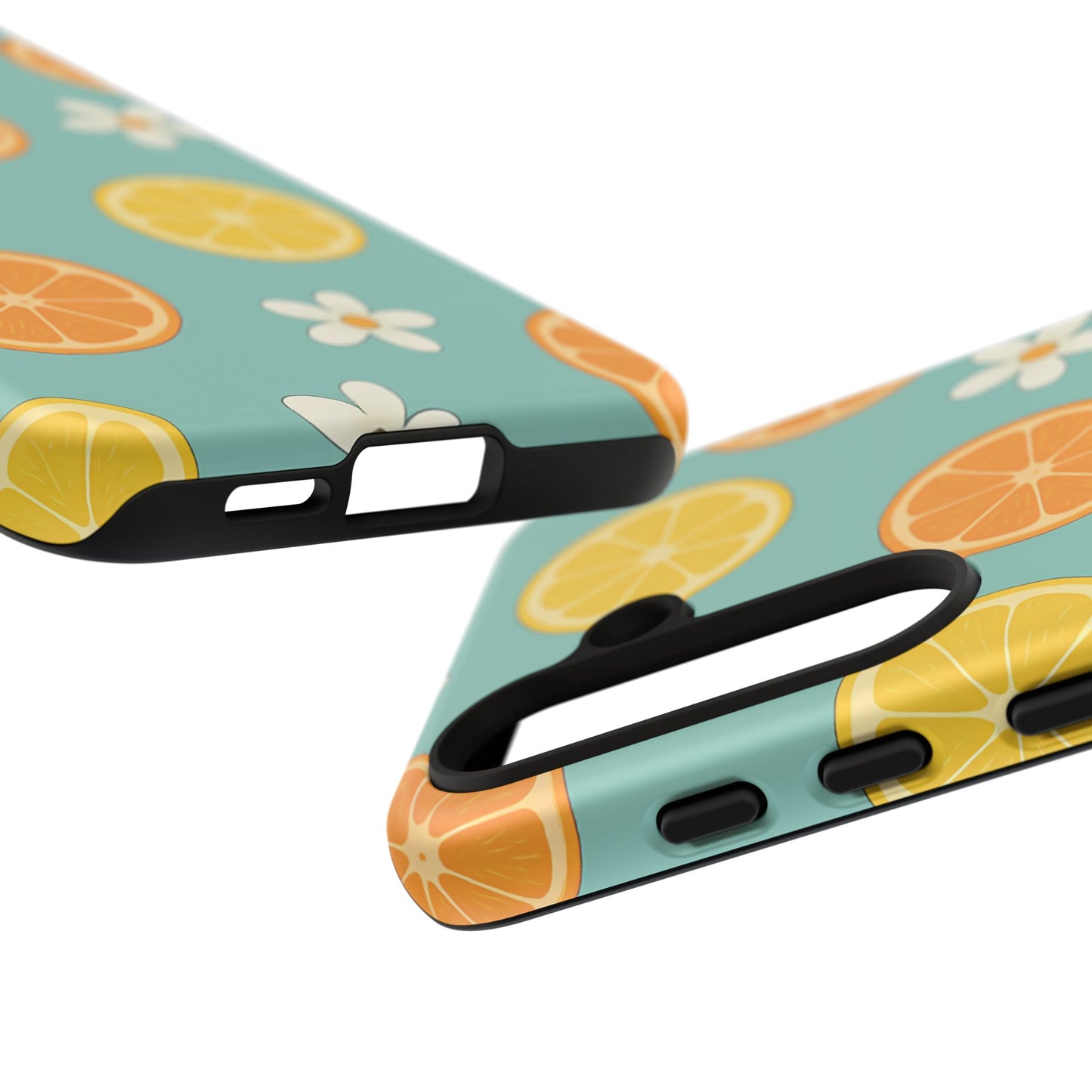 Citrus Bloom Phone Case – Orange, Lemon & Daisy Pattern on Teal
