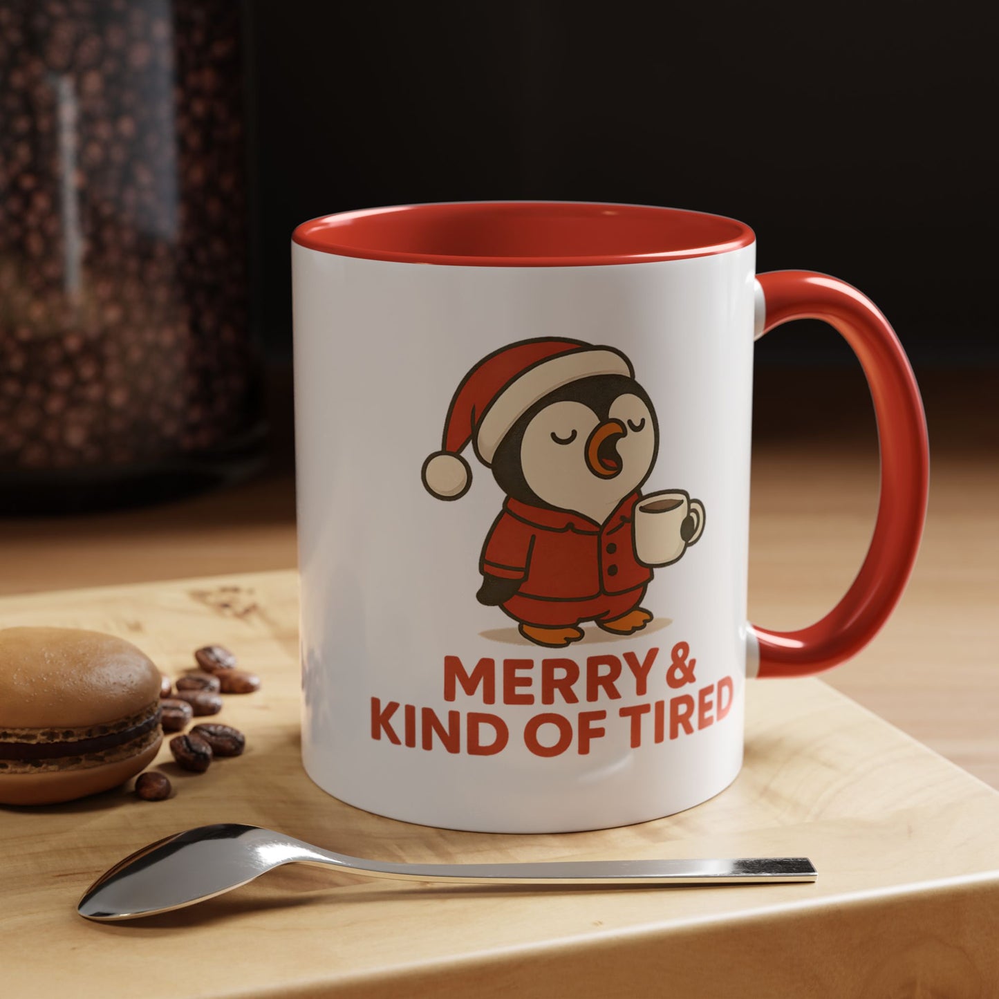 Merry & Kind of Tired Christmas Penguin Mug – Cute Holiday Coffee Cup (11oz / 15oz)