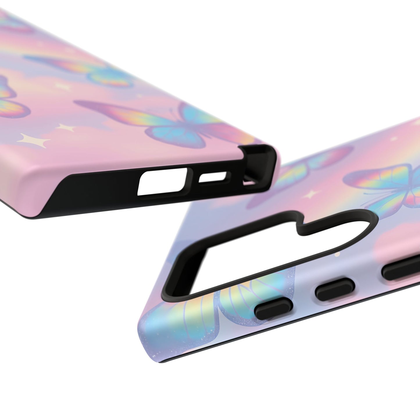 Rainbow Pastel Butterfly Phone Case – Dreamy Clouds & Iridescent Glow