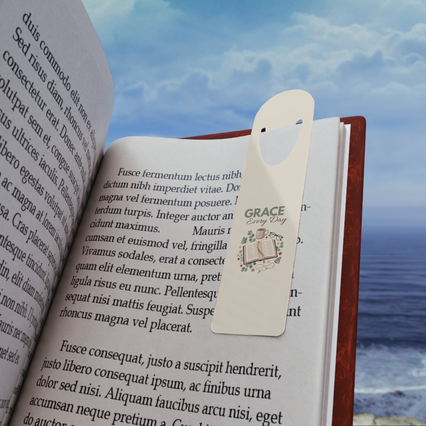 Grace Every Day Bookmark — Inspirational Christian Metal Bookmark with Bible Design