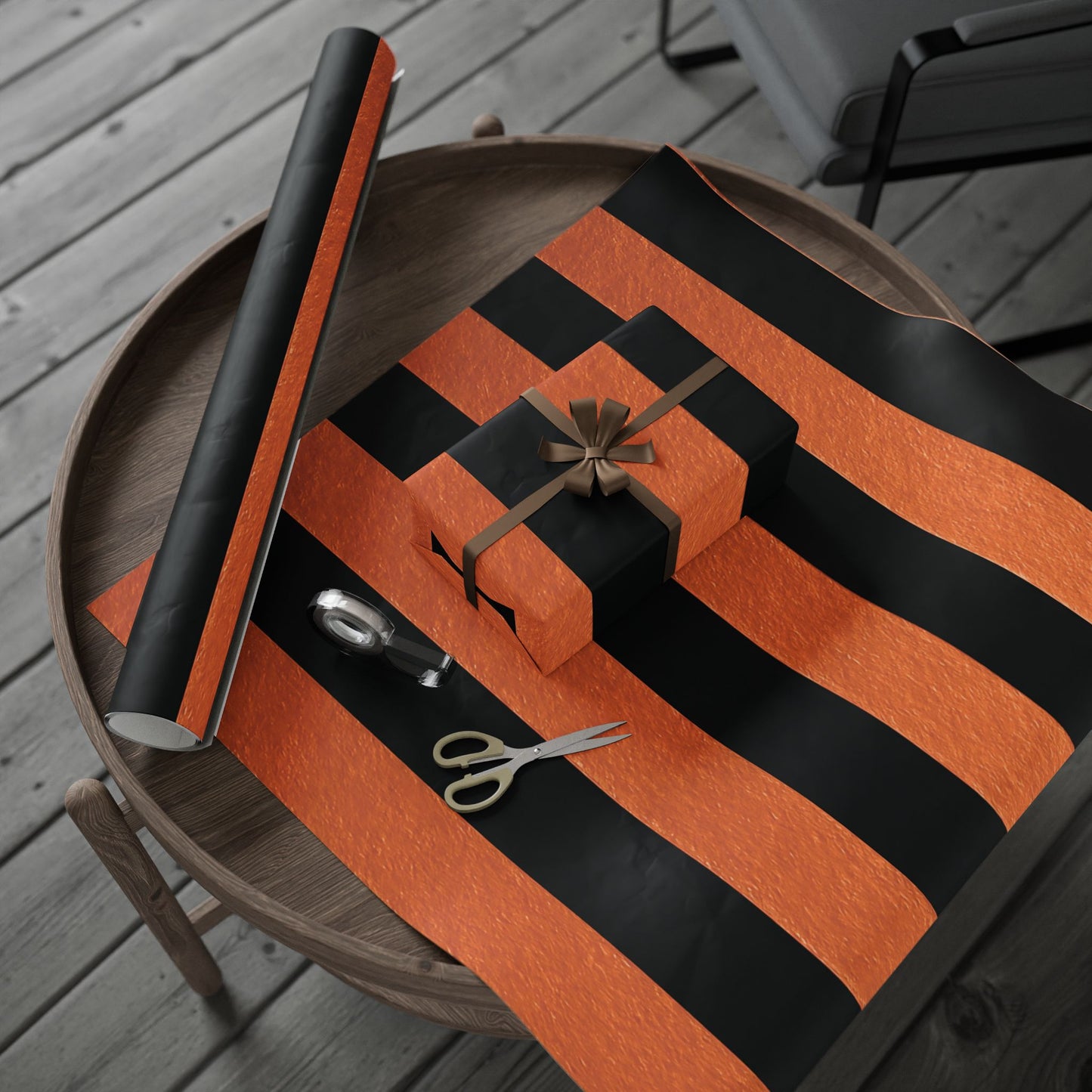 Black and Orange Striped Luxury Wrapping Paper – Glossy or Matte Finish, Durable 90gsm