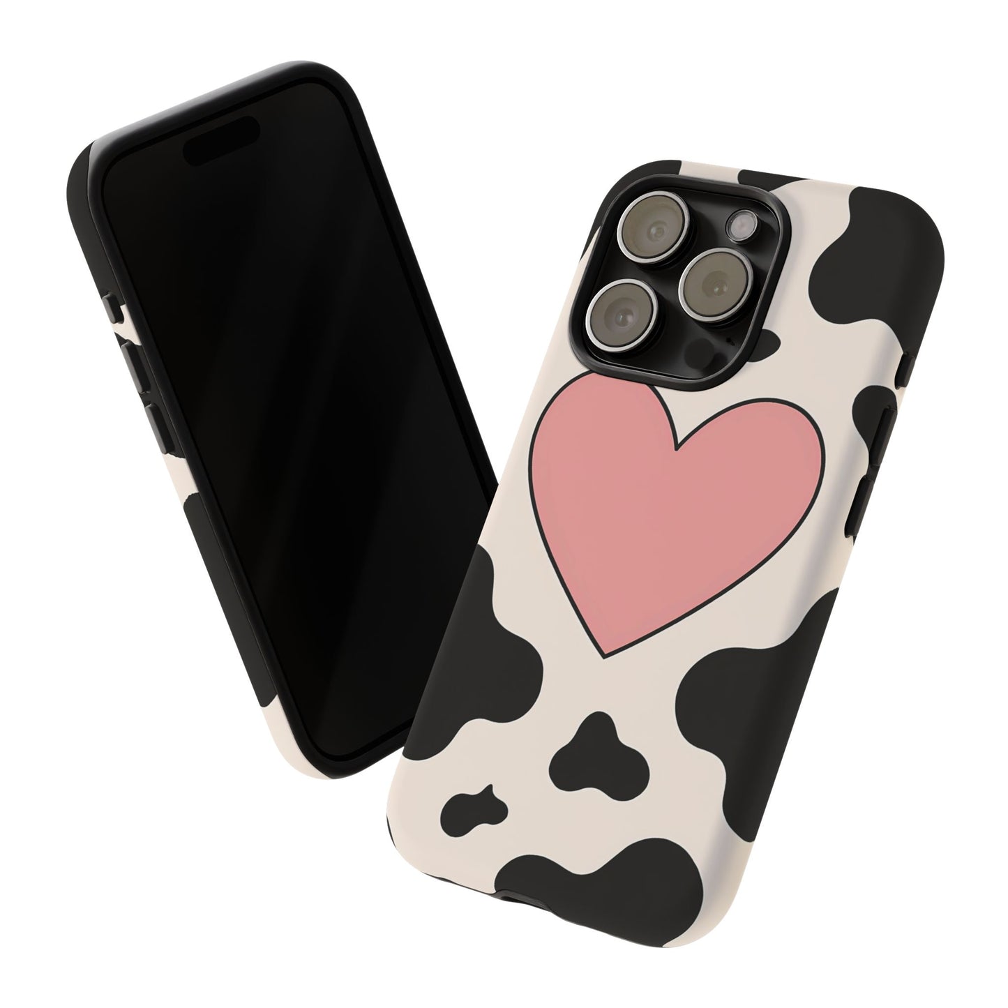 Cow Print Phone Case with Pink Heart – Bold & Cute Protective Cover