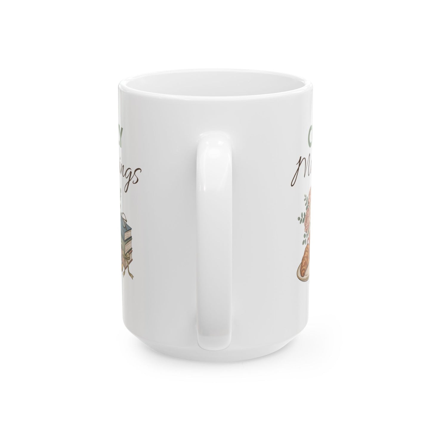 Ceramic Mug - Cozy Morning Coffee Mug with Rustic Floral Illustration