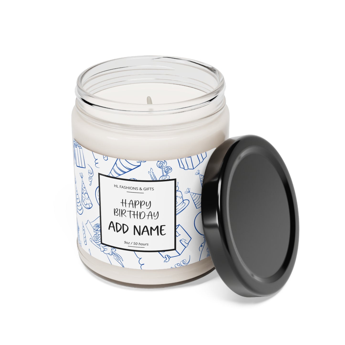 Custom Happy Birthday Soy Candle - Cobalt Blue Label