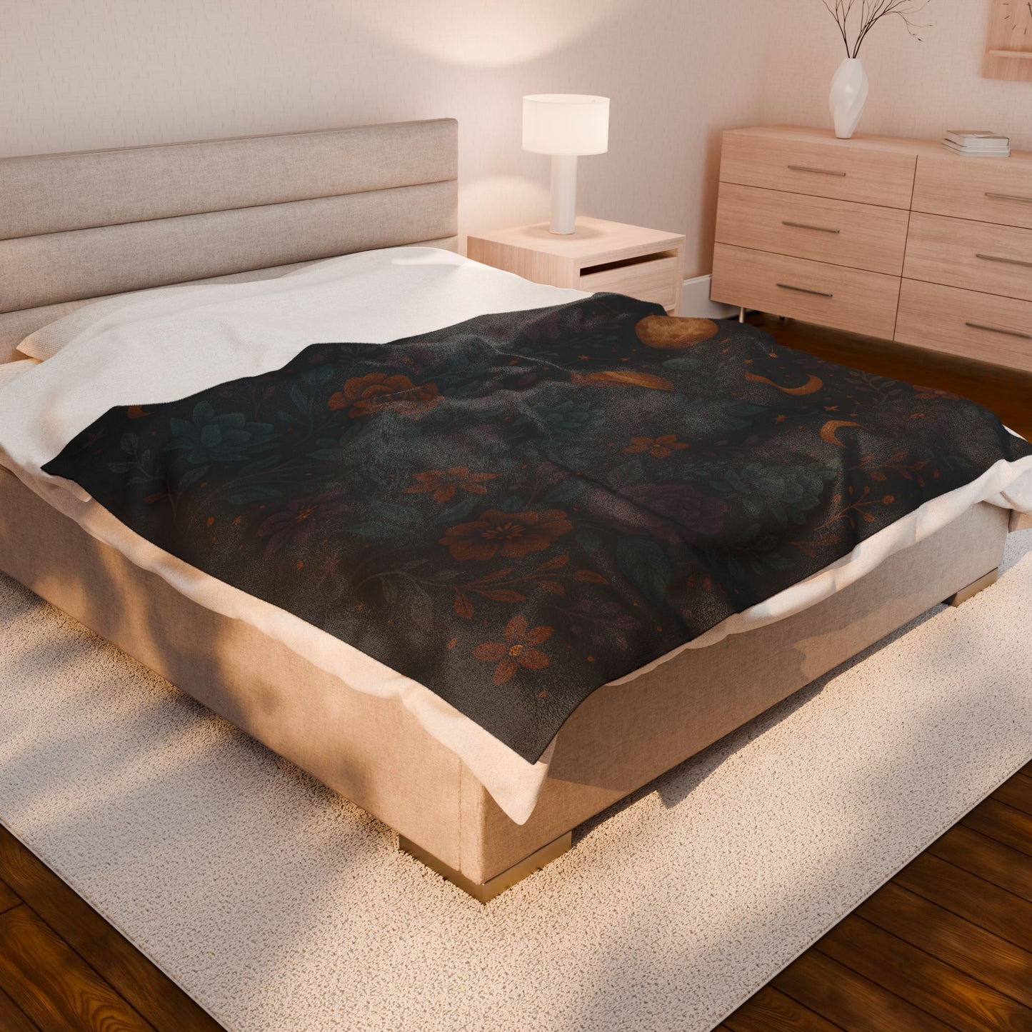 Celestial Garden Velveteen Plush Blanket – Planets, Flowers & Stars Design