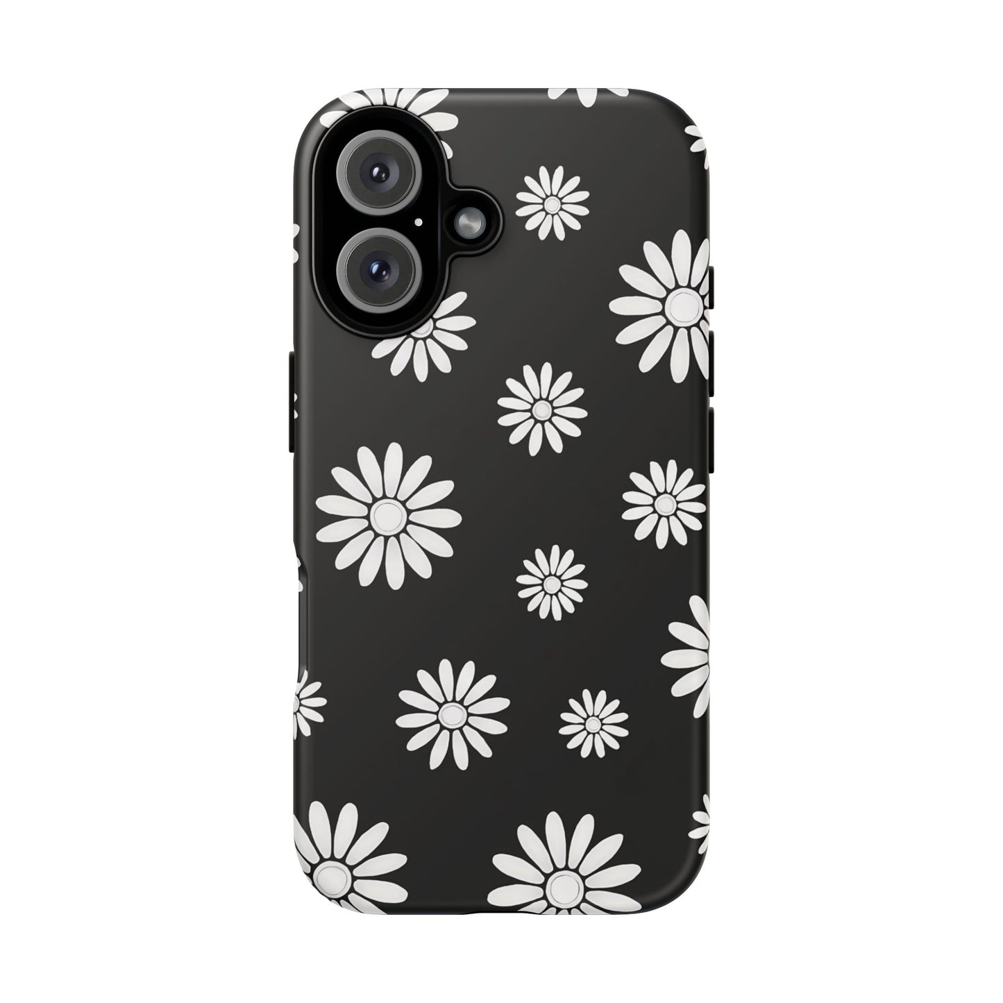 Retro Black & White Daisy Phone Case – Bold Floral Pattern with 3D Wrap Design
