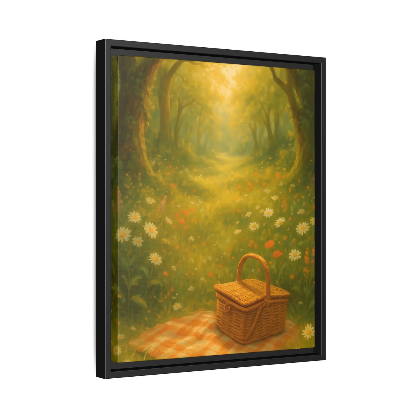 Golden Meadow Picnic Path – Framed Matte Canvas Wall Art