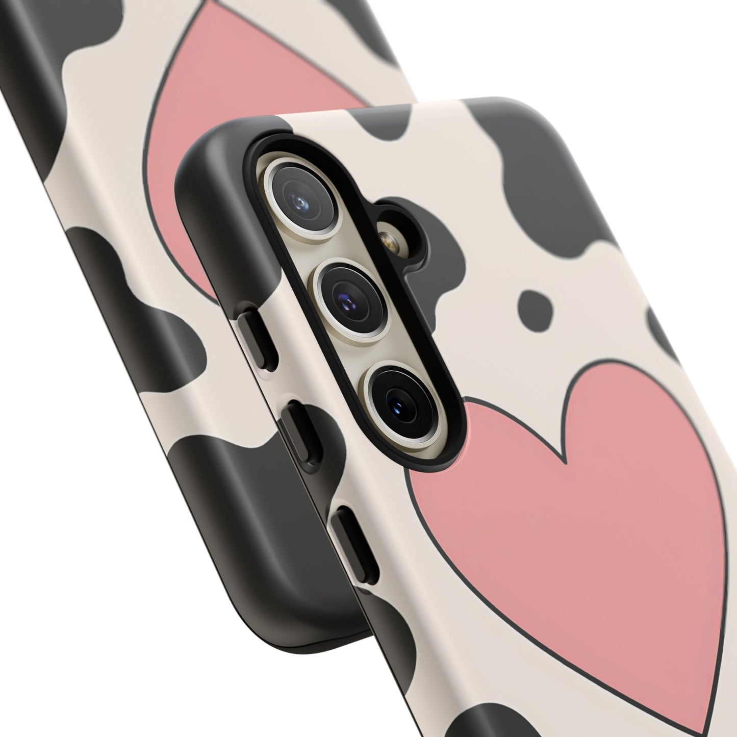 Cow Print Phone Case with Pink Heart – Bold & Cute Protective Cover
