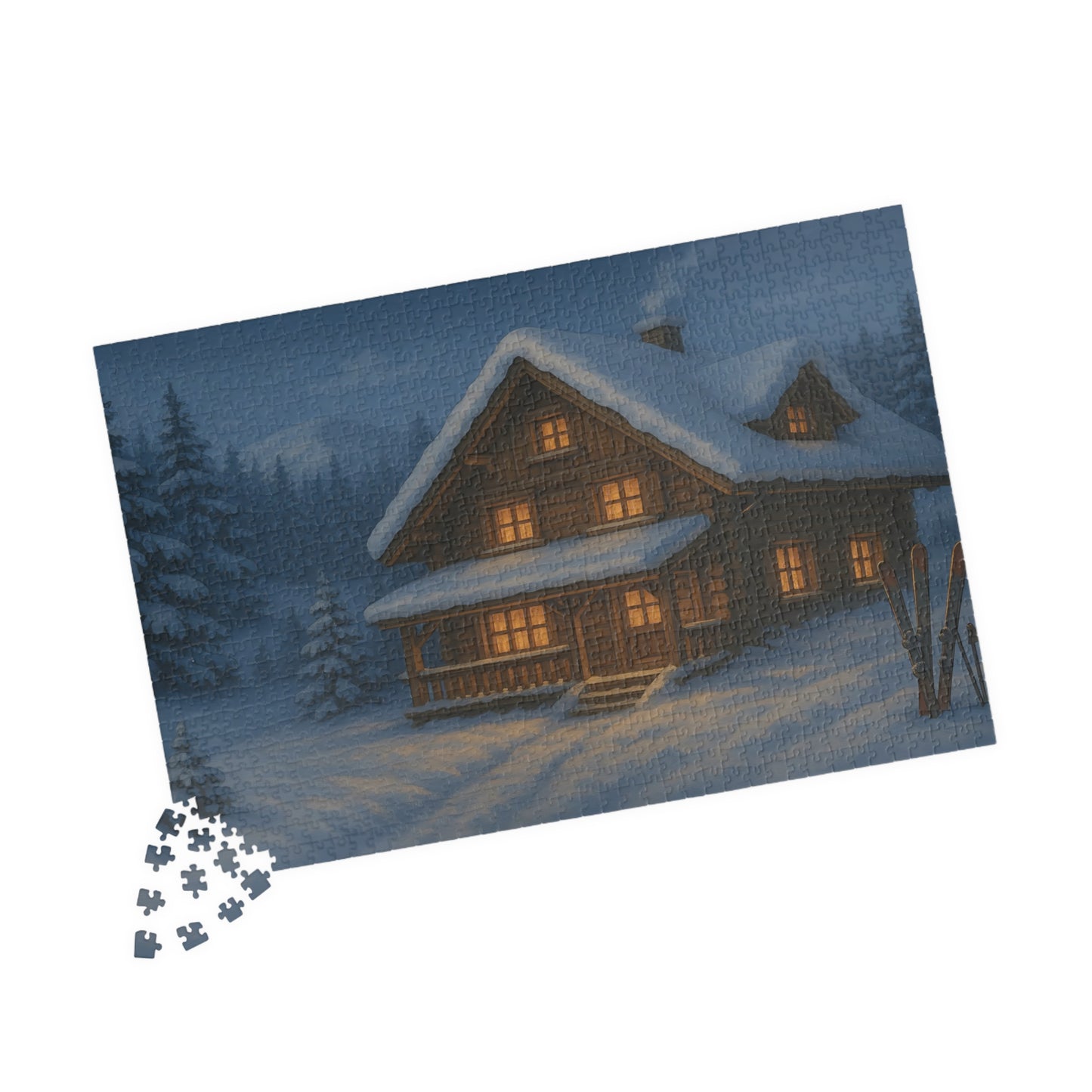 Cozy Winter Cabin Jigsaw Puzzle – Snowy Chalet at Night