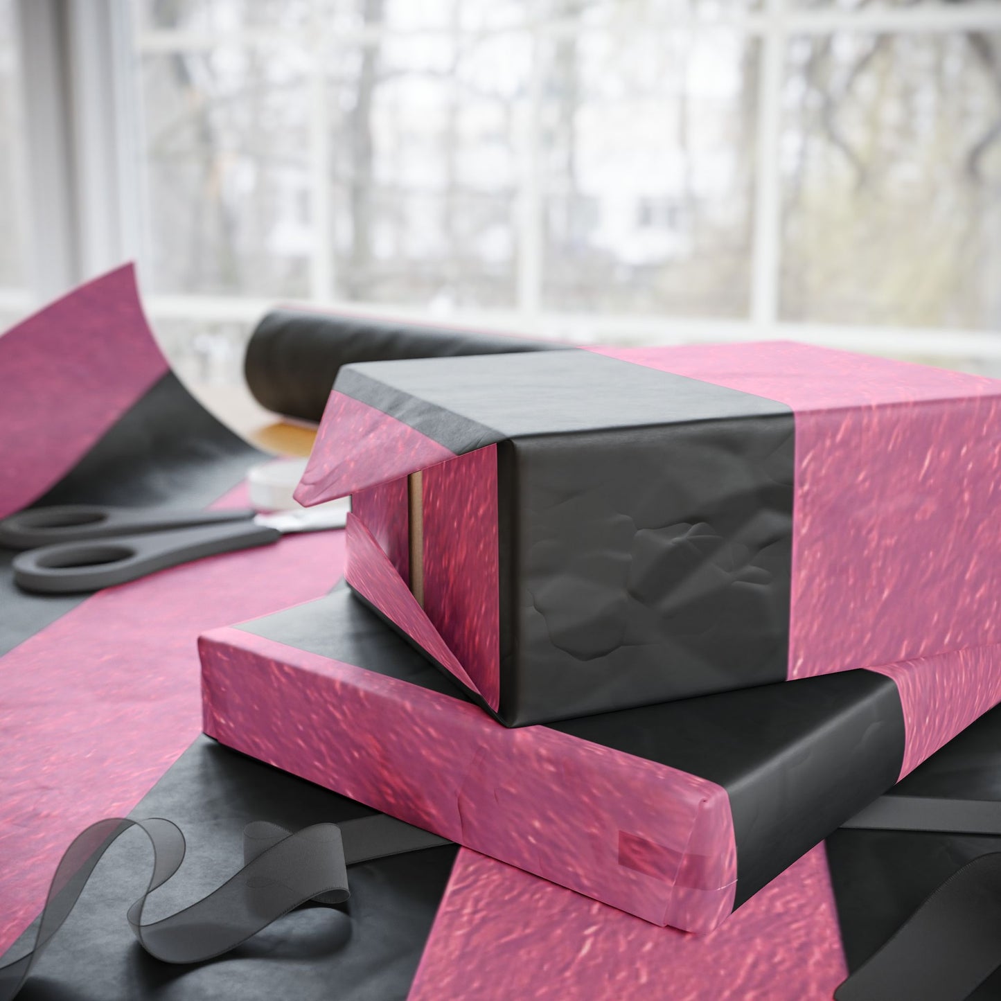 Black and Pink Striped Luxury Wrapping Paper – Glossy or Matte Finish, Durable 90gsm