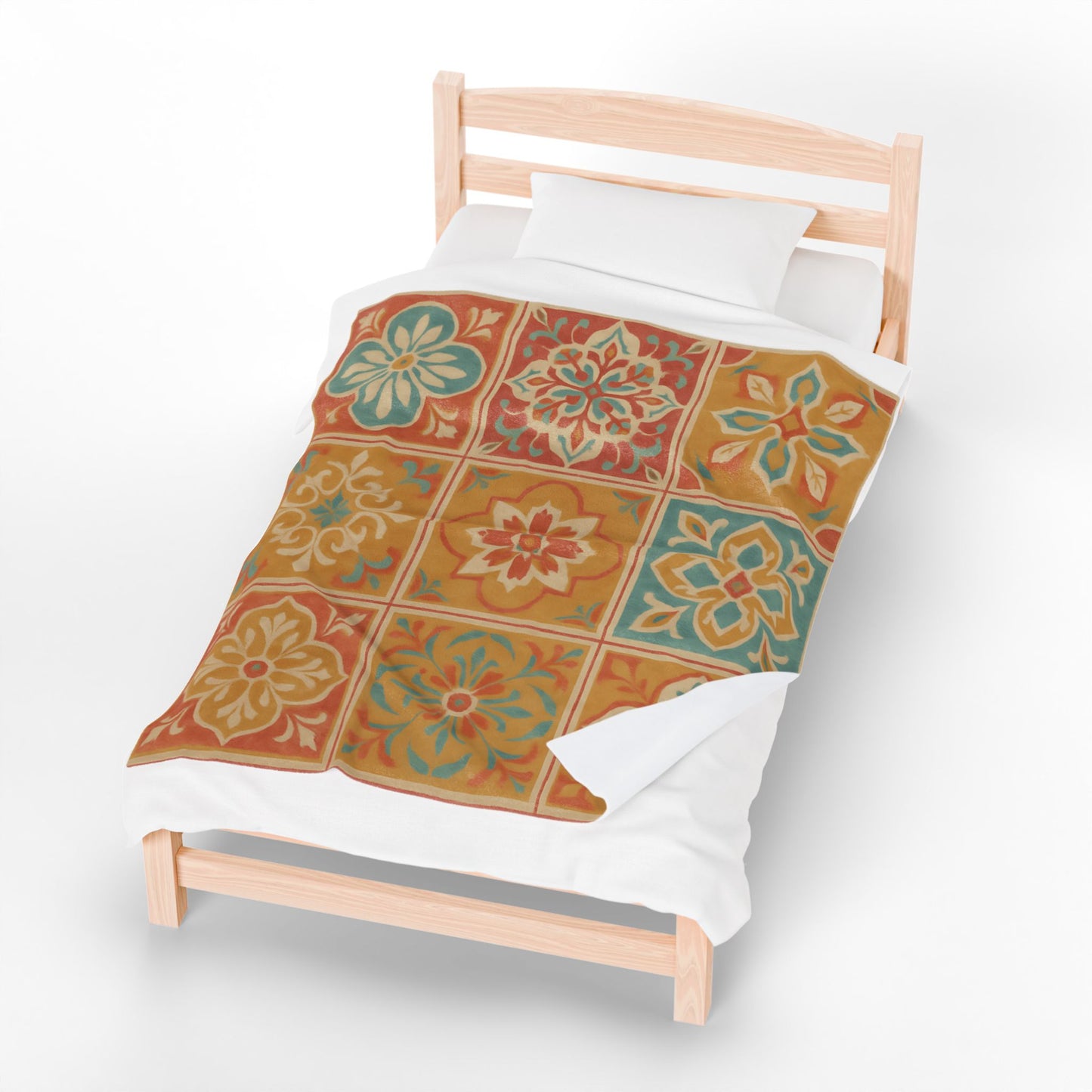 Spanish Tile Pattern Velveteen Plush Blanket – Warm Earth Tones
