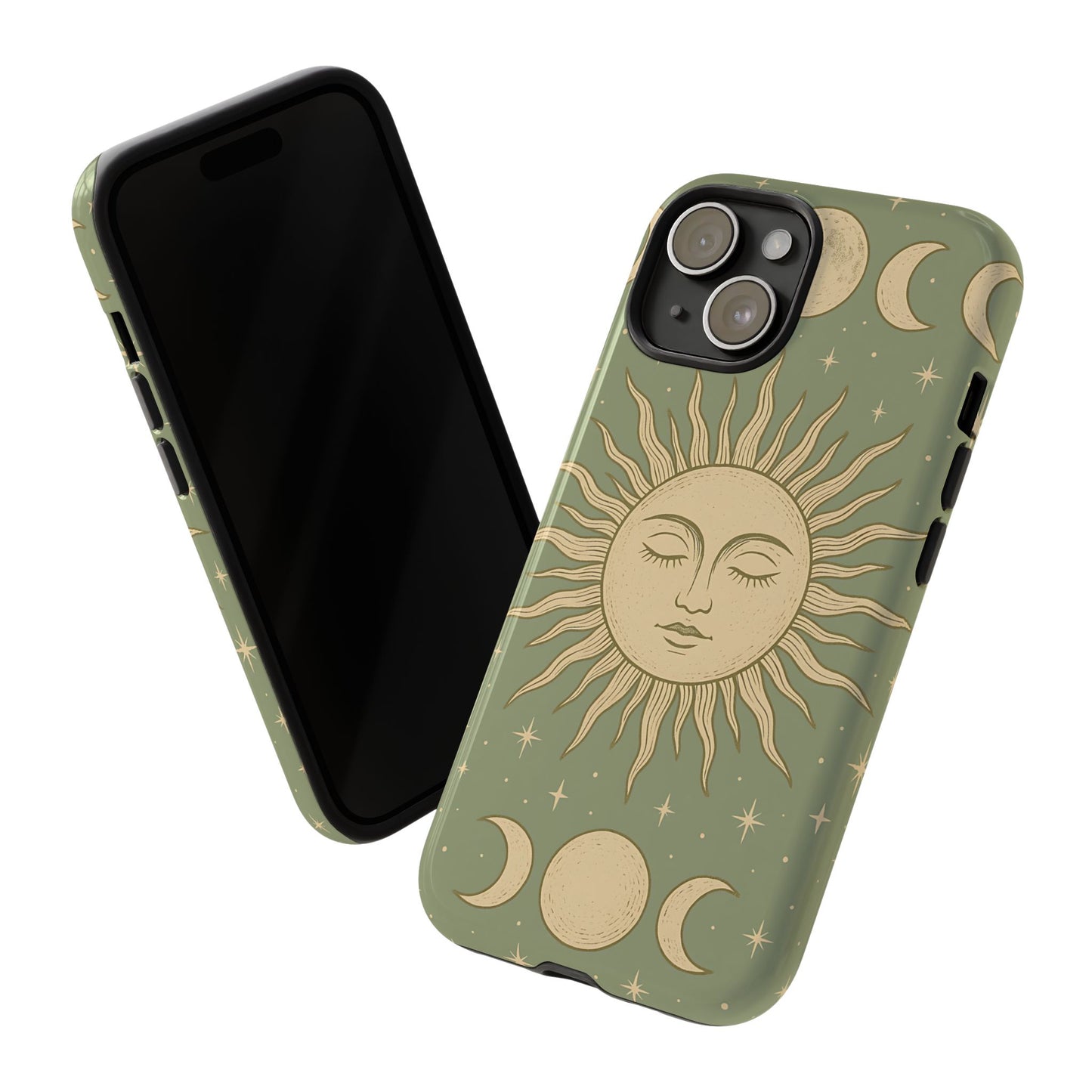 Boho Sun and Moon Phone Case – Protective Aesthetic Case with Wireless Charging Compatibility