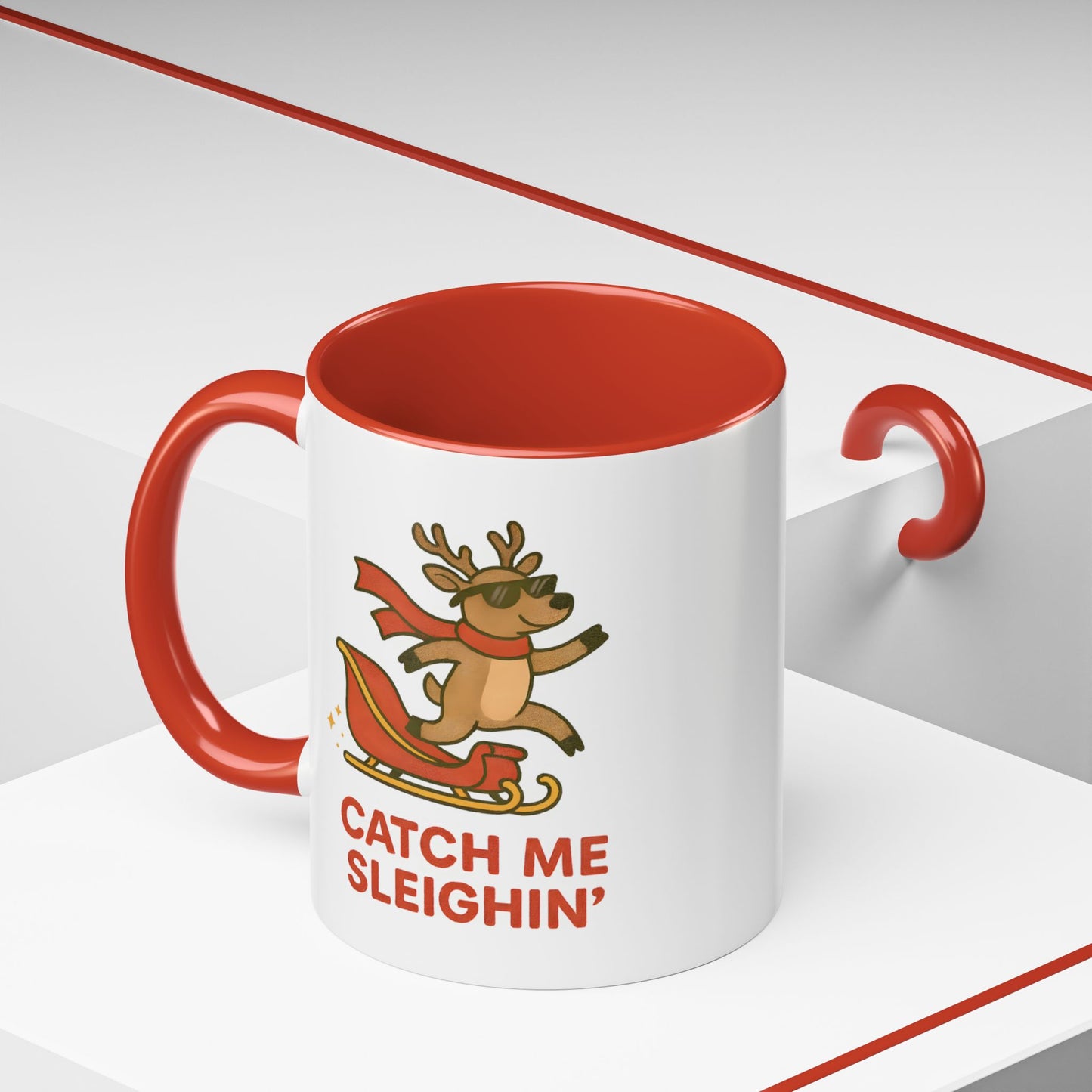 Catch Me Sleighin’ Christmas Mug | Funny Holiday Reindeer Coffee Cup | 11oz & 15oz