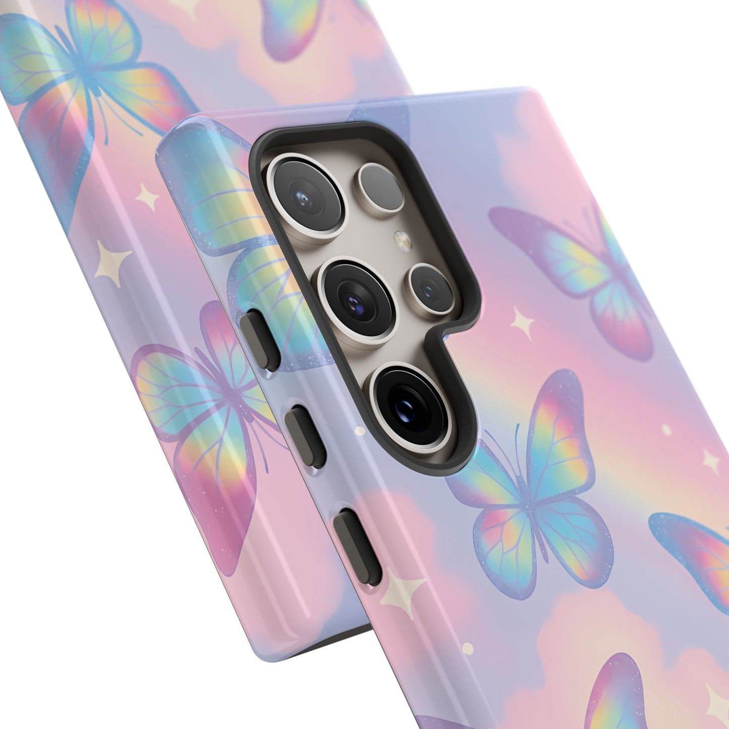 Rainbow Pastel Butterfly Phone Case – Dreamy Clouds & Iridescent Glow