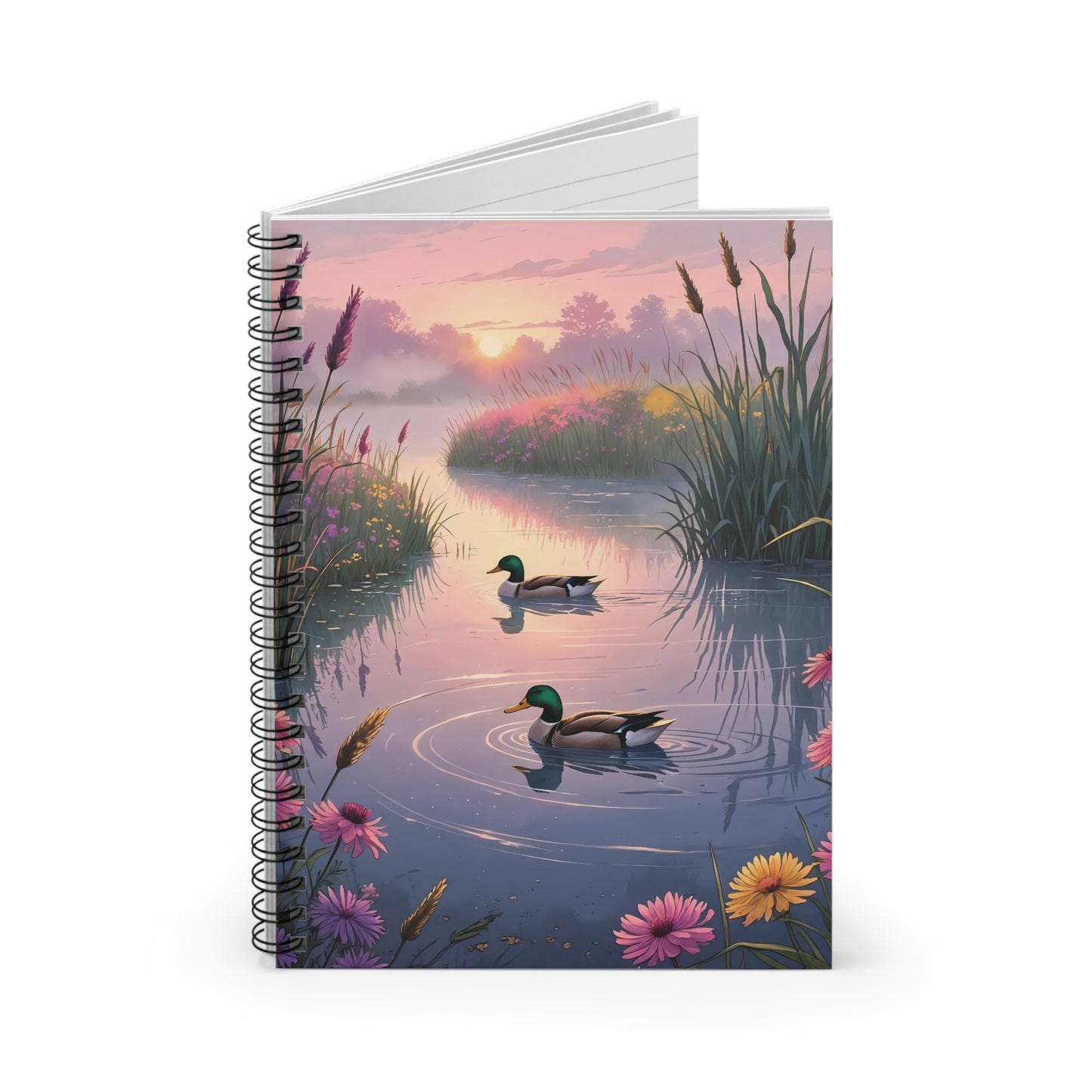 Ducks at Sunrise Spiral Notebook – 6x8 Cottagecore Lined Journal with Document Pocket for Notes and Reflections