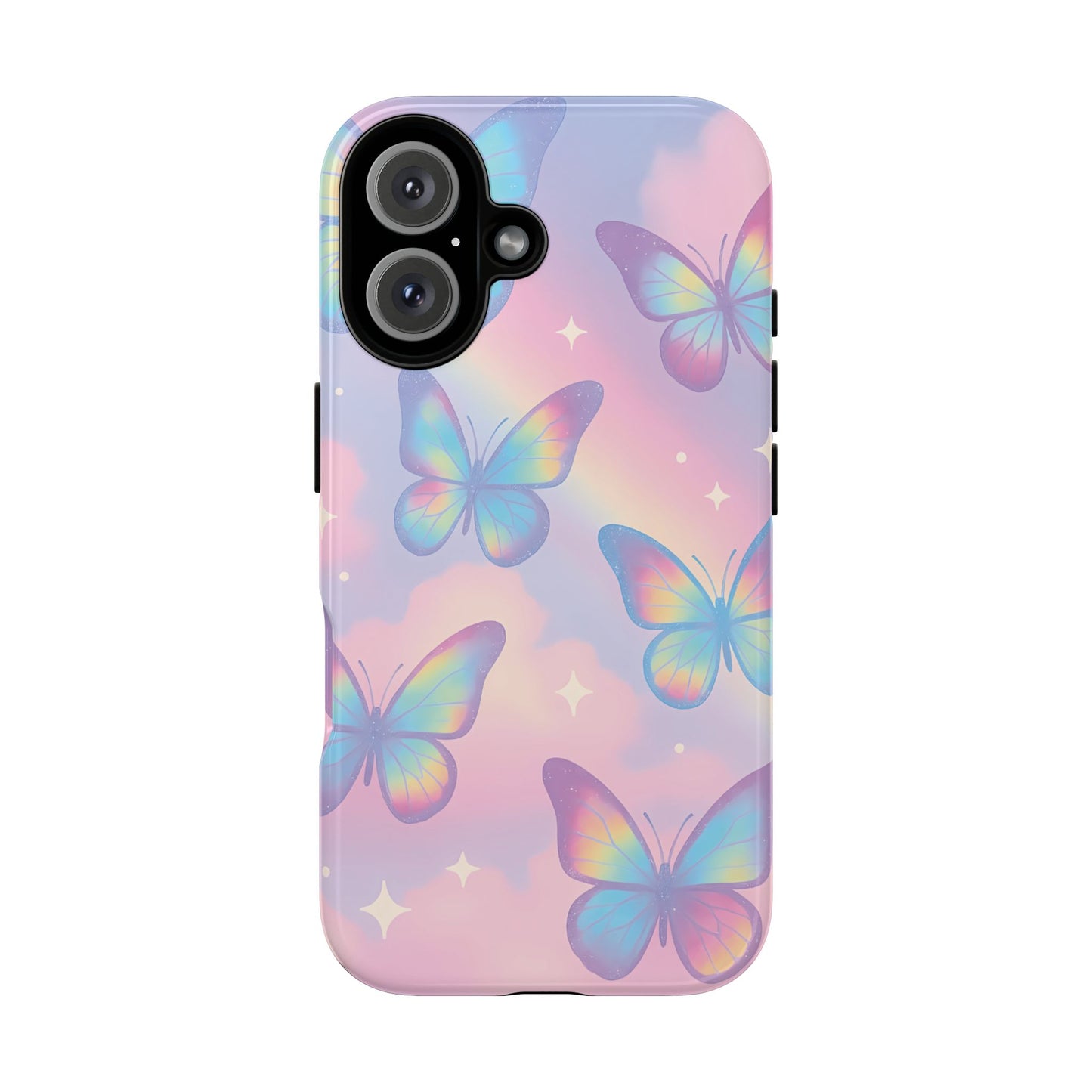 Rainbow Pastel Butterfly Phone Case – Dreamy Clouds & Iridescent Glow