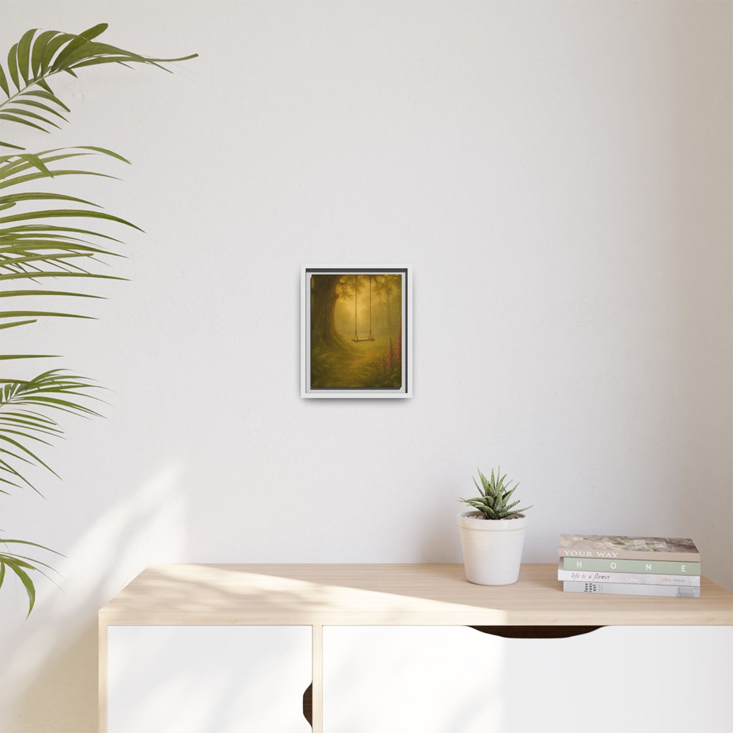 Golden Forest Swing – Framed Matte Canvas Woodland Wall Art
