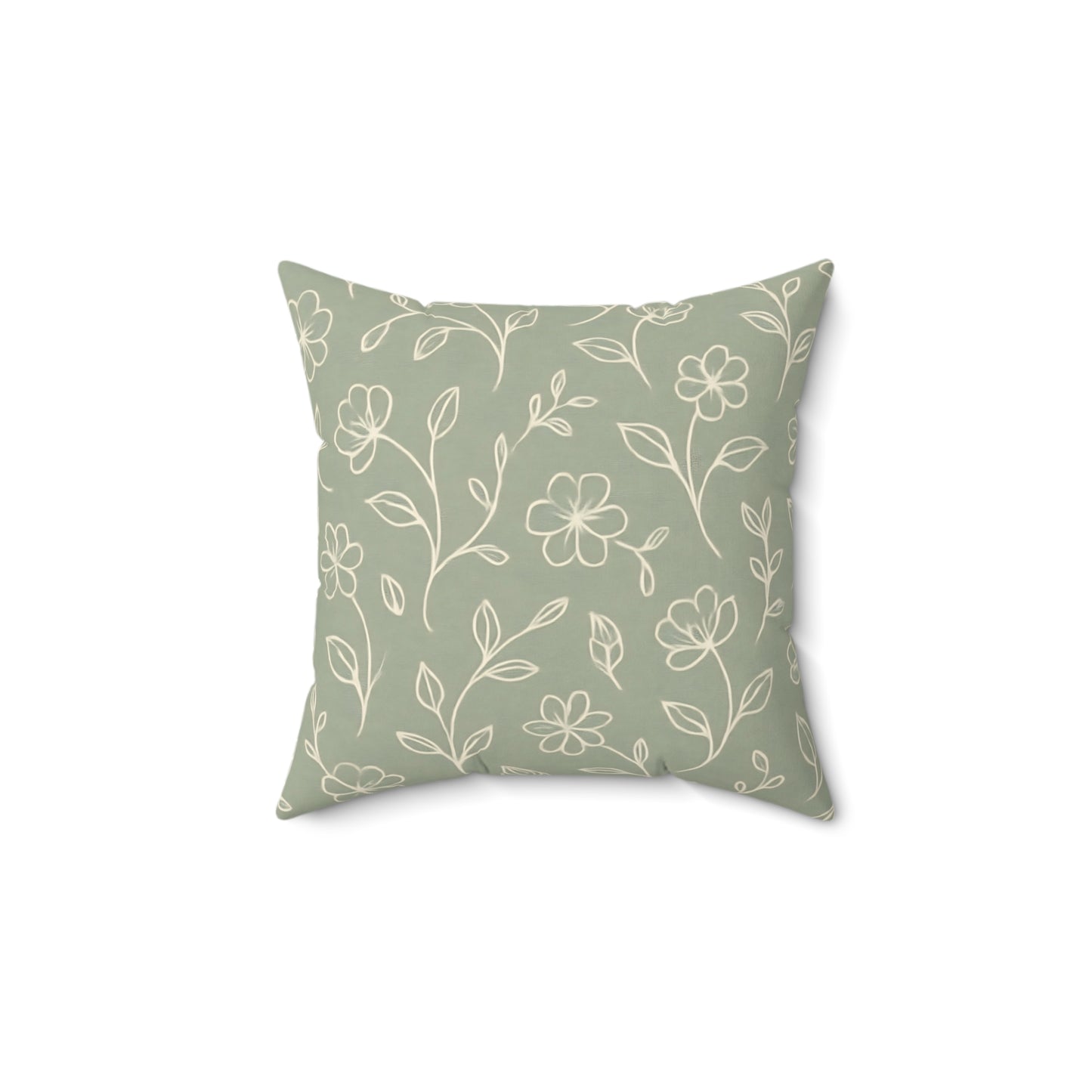 Sage Green Floral Throw Pillow – Minimalist Botanical Cushion with Double-Sided Print, Multiple Sizes
