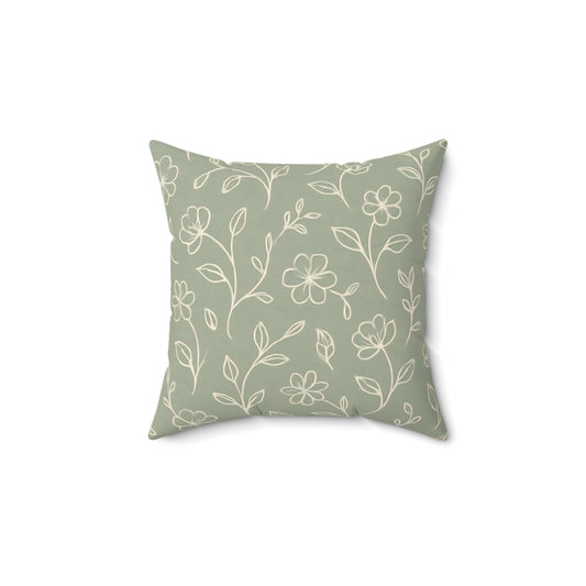 Sage Green Floral Throw Pillow – Minimalist Botanical Cushion with Double-Sided Print, Multiple Sizes