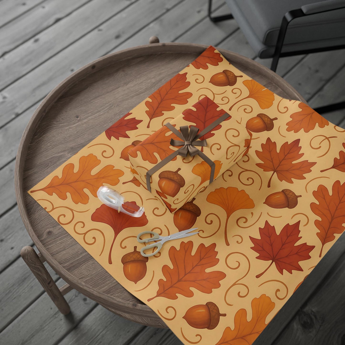 Autumn Leaves & Acorns Wrapping Paper – Fall Foliage Gift Wrap in Warm Earth Tones
