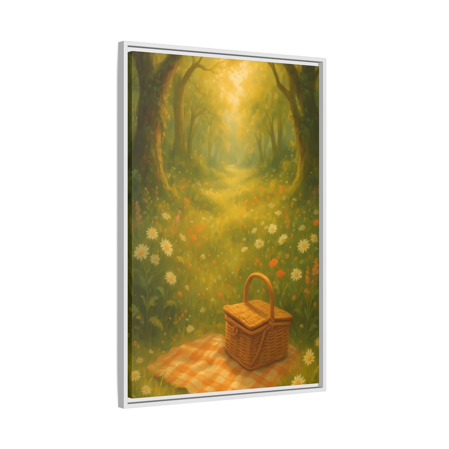 Golden Meadow Picnic Path – Framed Matte Canvas Wall Art