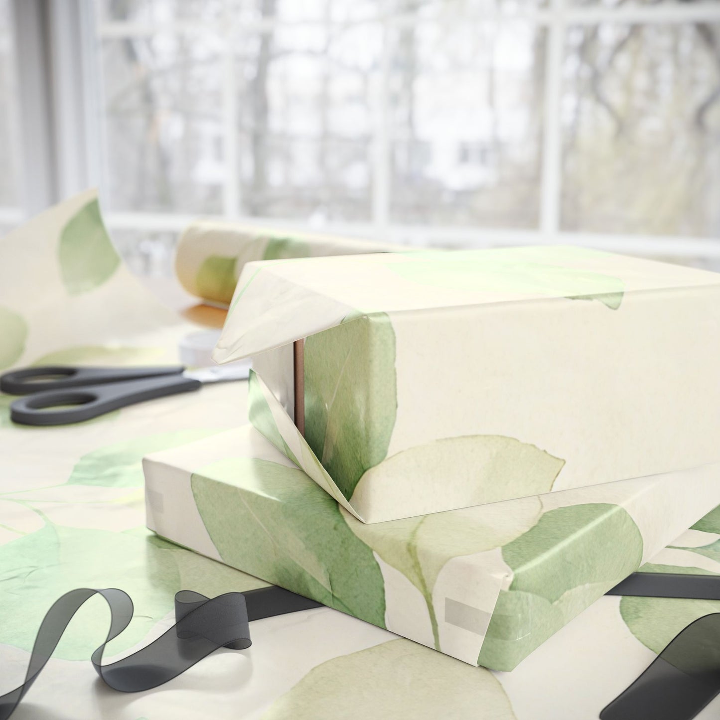 Eucalyptus Watercolor Wrapping Paper Roll — Botanical Gift Wrap for Weddings, Birthdays & Eco-Friendly Presents