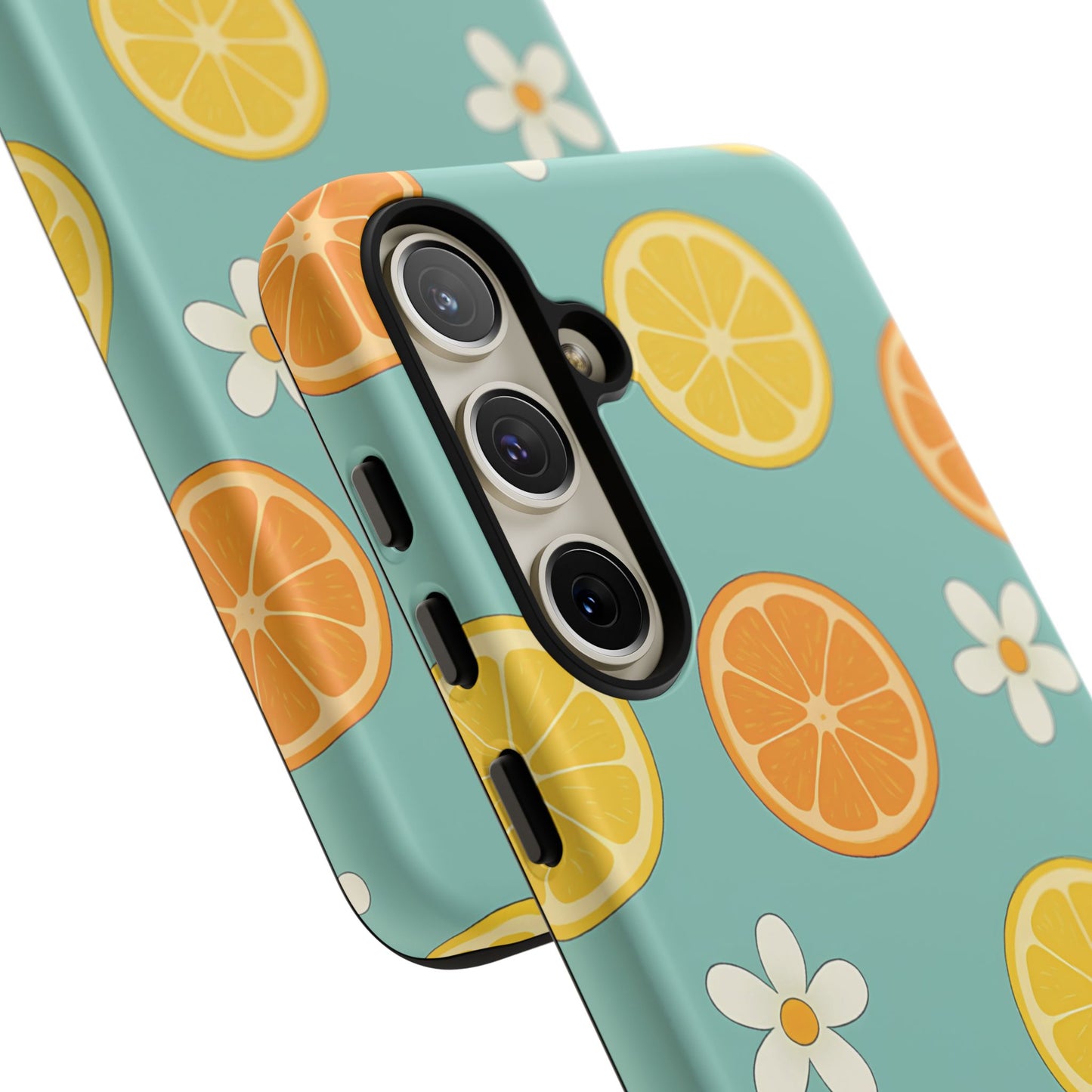 Citrus Bloom Phone Case – Orange, Lemon & Daisy Pattern on Teal