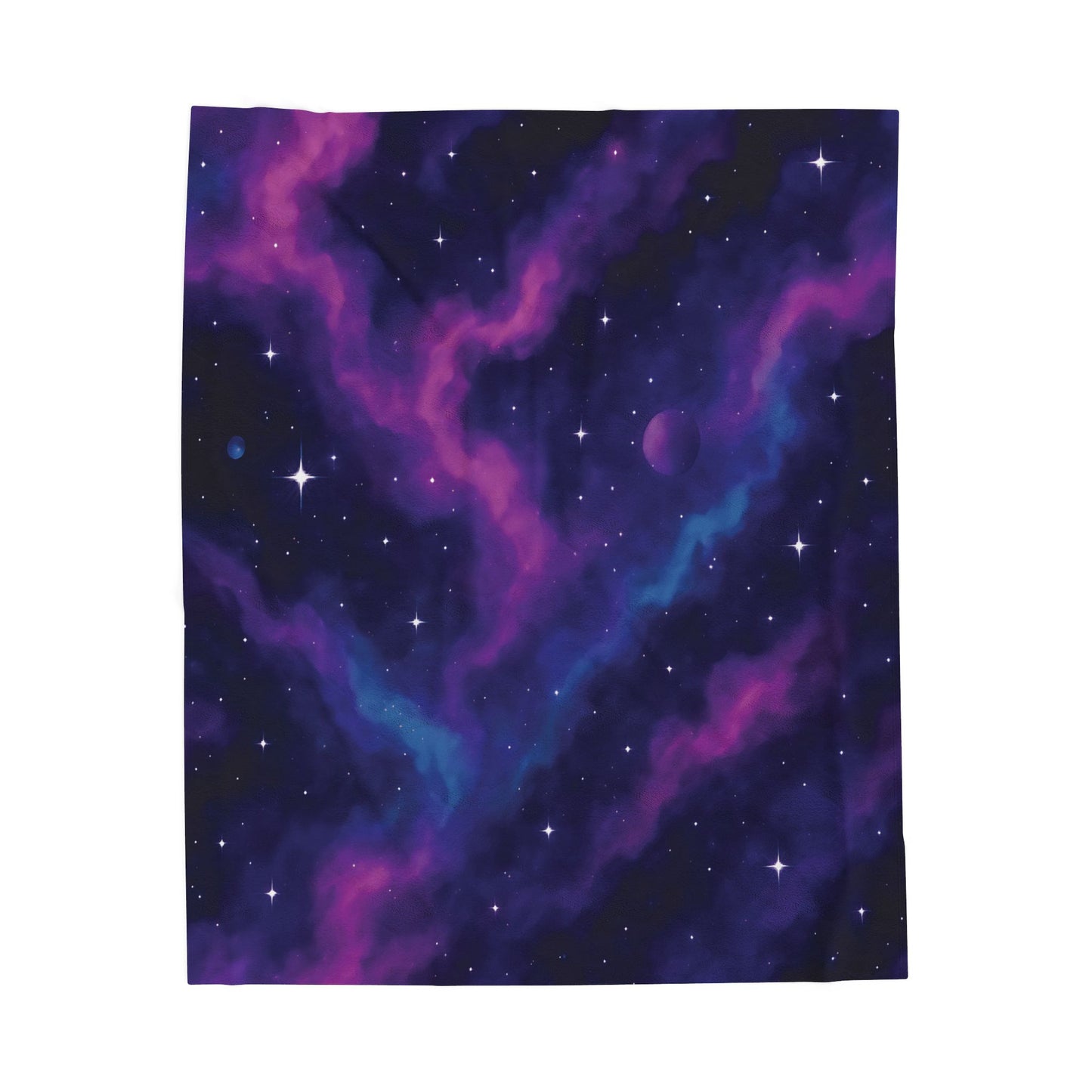 Velveteen Galaxy Plush Blanket – Cosmic Nebula Print in Purple & Blue (Adult Size)