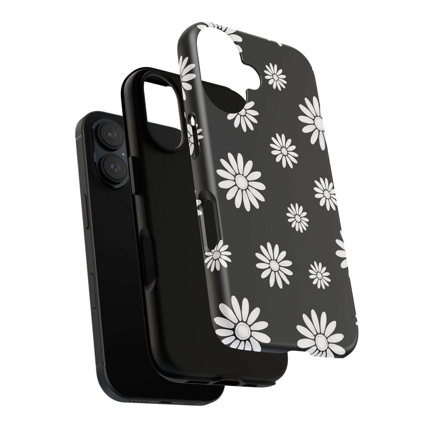 Retro Black & White Daisy Phone Case – Bold Floral Pattern with 3D Wrap Design