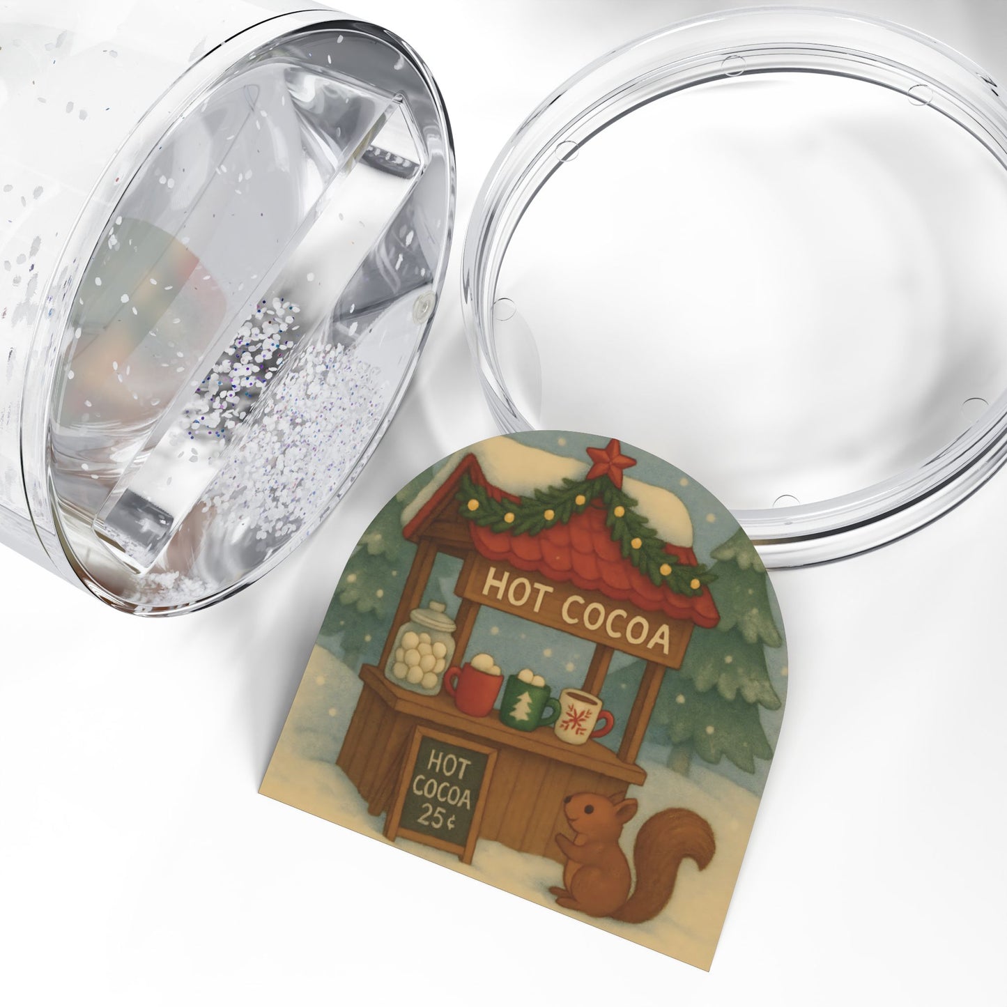 Hot Cocoa Stand Snow Globe – Cozy Holiday Scene with Two-Sided Print